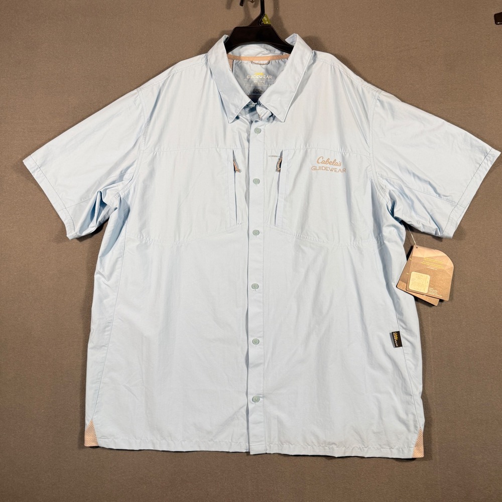 Cabela's Fishing Shirt Men 3XL Blue Guidewear SS Woven UPF 50 Repel Shield NWT